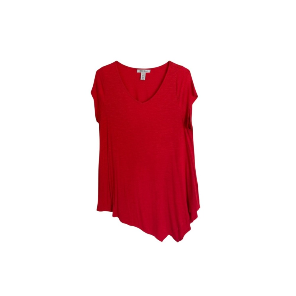 White House Black Market Red V-Neck Asymmetrical Sharkbite Hem Top Large